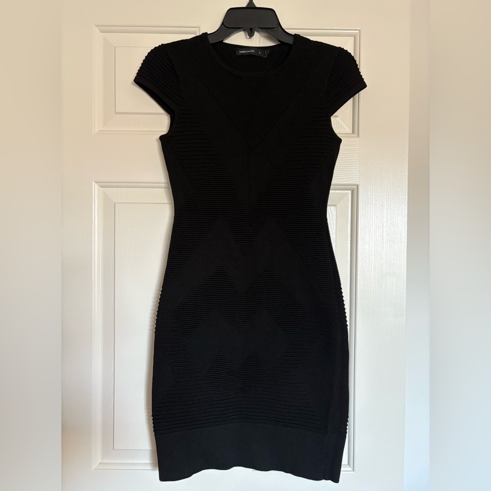 Karen Millen Midi Ribbed Black Stretch Dress Small✨